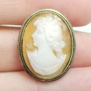 Vintage Carved Shell Cameo Pendant / Brooch Bezel Set 800 Grade Silver Frame